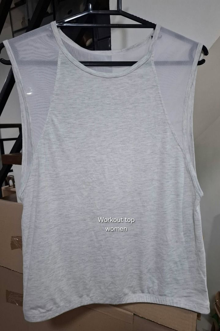 Gray Workout Top (Category: Activewear) located in Pasig City. Submitted by dripcounty (Listing ID 1468817057, Image 1). Description: Gray Workout Top ₱120 Bought in the Philippines Size: Unconfirmed — please confirm in chat Condition: Good / preloved Sleeveless top with sheer mesh shoulder panels. Brand unconfirmed. Actual item shown in photos. Delivery fee shouldered by buyer (Lalamove / other courier). Item price excludes delivery. Payment via