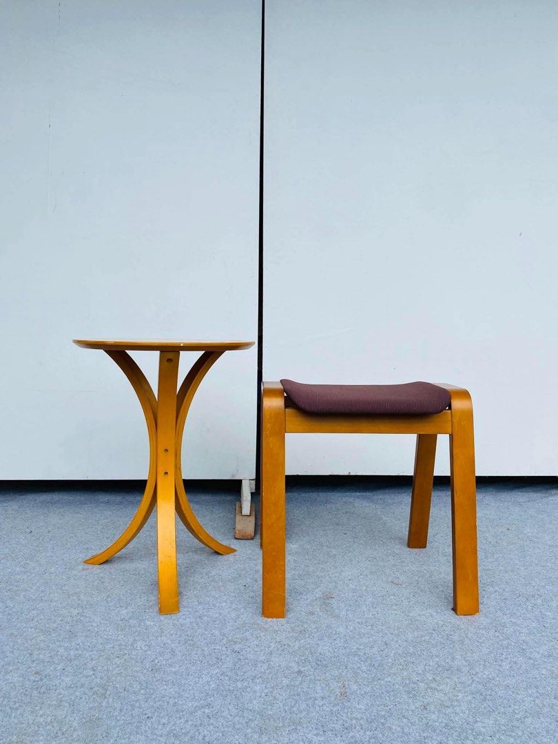 Wooden Accent Table and Padded Stool Set (Category: Tables & Sets) located in Manila. Submitted by justinlei.103 (Listing ID 1468832621, Image 3). Description: “JAPAN SURPLUS” BENTWOOD FOOTREST / MINIMALIST STOOL SIZE: 16D” x 21H” inches 17.5L” x 11.5W” x 18H” inches (AS-IS ITEM) IN GOOD CONDITION.