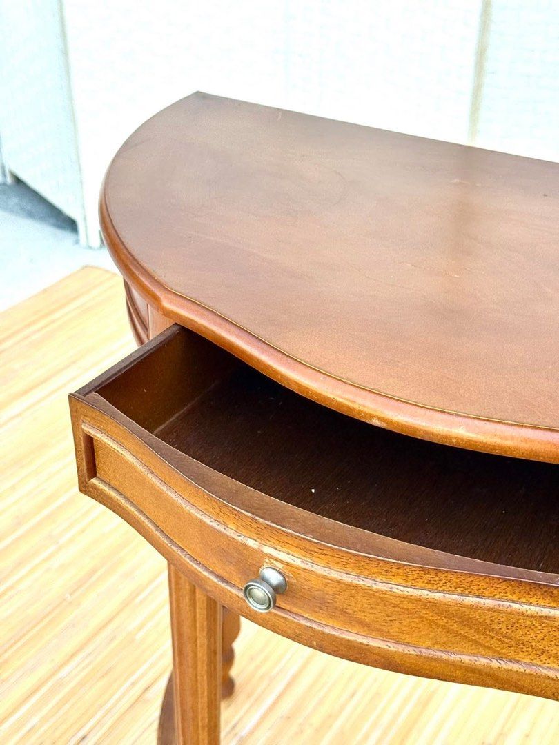 Wooden Console Table with Drawer (Category: Tables & Sets) located in Manila. Submitted by justinlei.103 (Listing ID 1468807926, Image 1). Description: JAPAN SURPLUS ELEGANT STYLE SIDE TABLE/CENTER TABLE IN GOOD CONDITION SIZE: 22H x 23D inches.