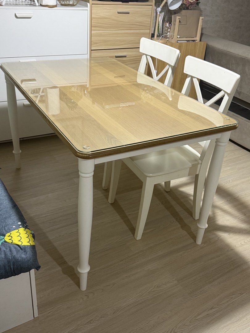 IKEA Wooden Set (Category: Tables & Sets) located in Taguig. Submitted by gabby33.rocky29 (Listing ID 1468742566, Image 1). Description: Selling our dining set for P13K Purchase price for all is P25K Addresss: Ivory Wood, Acacia Estates, Bambang Inclusions: 🍽️ Dandeyrd Table: 120x80x75cm (good for four people) Oak colored top and white base with fabricated tempered glass top 🪑Ingolf Chairs (2 pcs): All white 🪑Besta Multi Storage and Serves as 