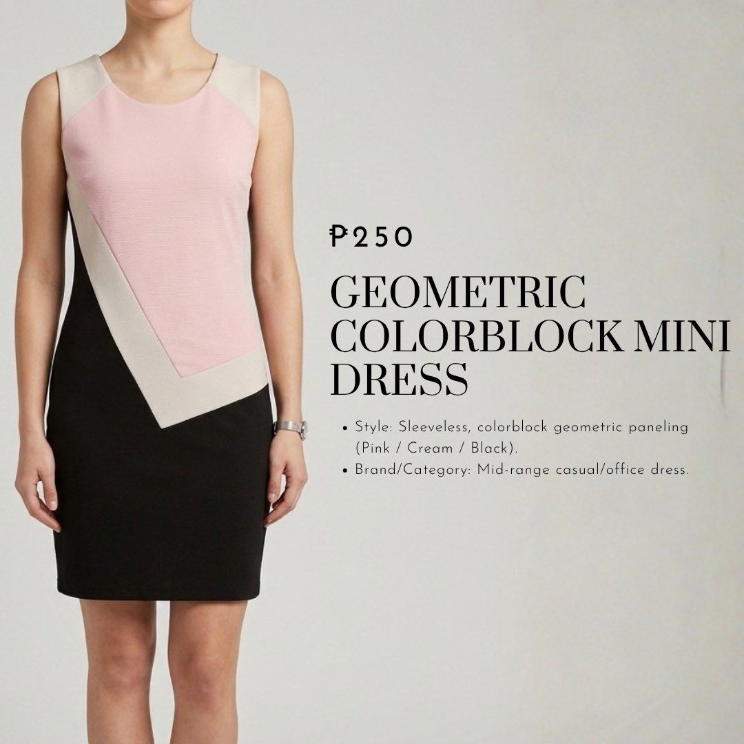Workday to Weekend Clothes Collection Dresses (Category: Dresses) located in Bacoor. Submitted by qshoonie_cart (Listing ID 1468778228, Image 2). Description: - Wardrobe refresh bundle of 5 versatile dresses - Styles range from mid-range casual to corporate chic and formal tailored - Includes geometric colorblock, teal ruffled collar, fuchsia pink square-neck, and two-tone beige shift dresses - Sleeveless and cap-sleeve cuts - Clean cuts and soli