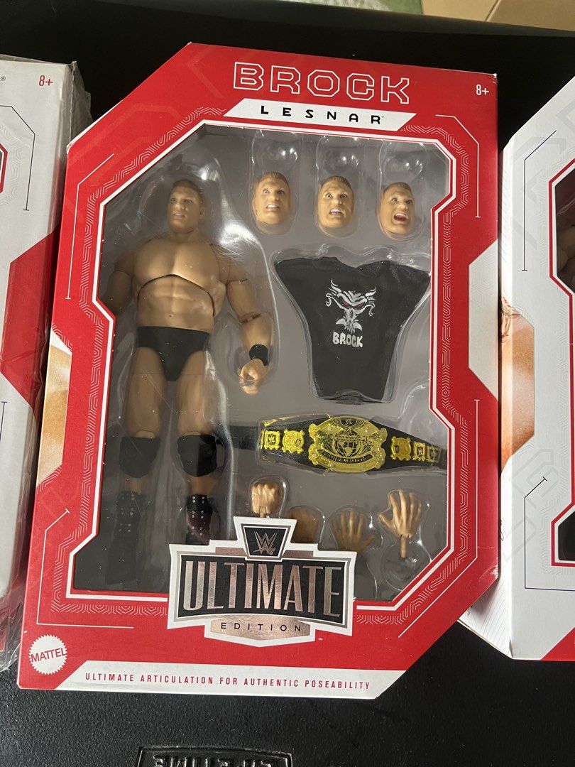WWE Ultimate Edition Brock Lesnar Ruthless Agression (Category: Action & Battle Toys) located in Quezon City. Submitted by pau_h (Listing ID 1468848574, Image 1). Description: - Brand: Mattel Ultimate Edition - Character: Brock Lesnar - Condition: mint condition / back in box / good as bnew - Articulation: Fully poseable - Accessories included: Multiple interchangeable head sculpts, extra hands, black graphic t-shirt, and a championship belt - Pe