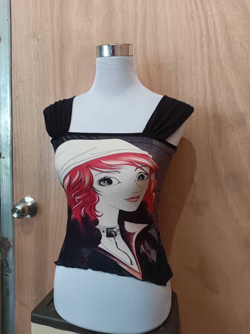 Y2k graphic mesh top (Category: Sleeveless) located in Davao. Submitted by mln-boutique (Listing ID 1468735773, Image 2). Description: size - s good condition.
