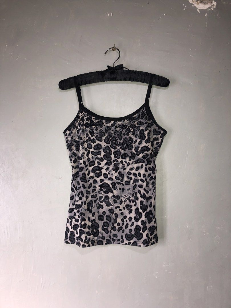 y2k leopard mesh black gray top w rhinestones (Category: Sleeveless) located in Alcala. Submitted by grisch (Listing ID 1468712553, Image 1). Description: no issue! like new condi rfs: decluttering size: s-m .