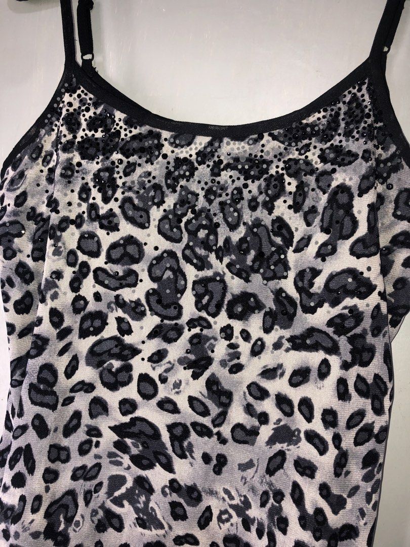 y2k leopard mesh black gray top w rhinestones (Category: Sleeveless) located in Alcala. Submitted by grisch (Listing ID 1468712553, Image 2). Description: no issue! like new condi rfs: decluttering size: s-m .