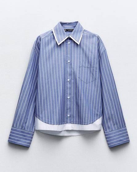Zara Blue Striped Oversized Button Down Polo (Category: Longsleeves) located in Manila. Submitted by patc20 (Listing ID 1468792165, Image 1). Description: - Brand: Zara - Style: Blue and white striped button-down shirt with oversized fit - Size: XL - Details: Contrasting white layered hem, white collar trim, and left chest pocket - Origin: Made in Morocco.