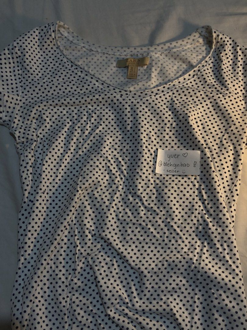 zara trafaluc white polka dot tee size s (Category: Shirts) located in Manila. Submitted by blehgnbao (Listing ID 1468765728, Image 1). Description: 🤍 from cavite area • only worn once • cotton fabric •auth zara top sf covered by buyer :) lalamove delivery & gcash payment only. dm for more details!.