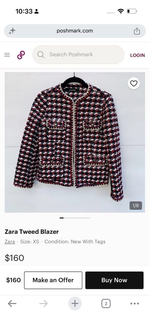 Zara Tweed Blazer Multi Colour Size L (Category: Coats, Jackets and Outerwear) located in Cainta. Submitted by tokadore (Listing ID 1468922524, Image 3). Description: - Brand: Zara - Style: Collarless structured tweed blazer - Colorway: Classic multi-color weave (black, white, red, and blue) - Details: Chic gold-tone hardware buttons, functional front pockets - Fit: Structured, flattering silhouette - Versatility: Great for workwear, smart-casual