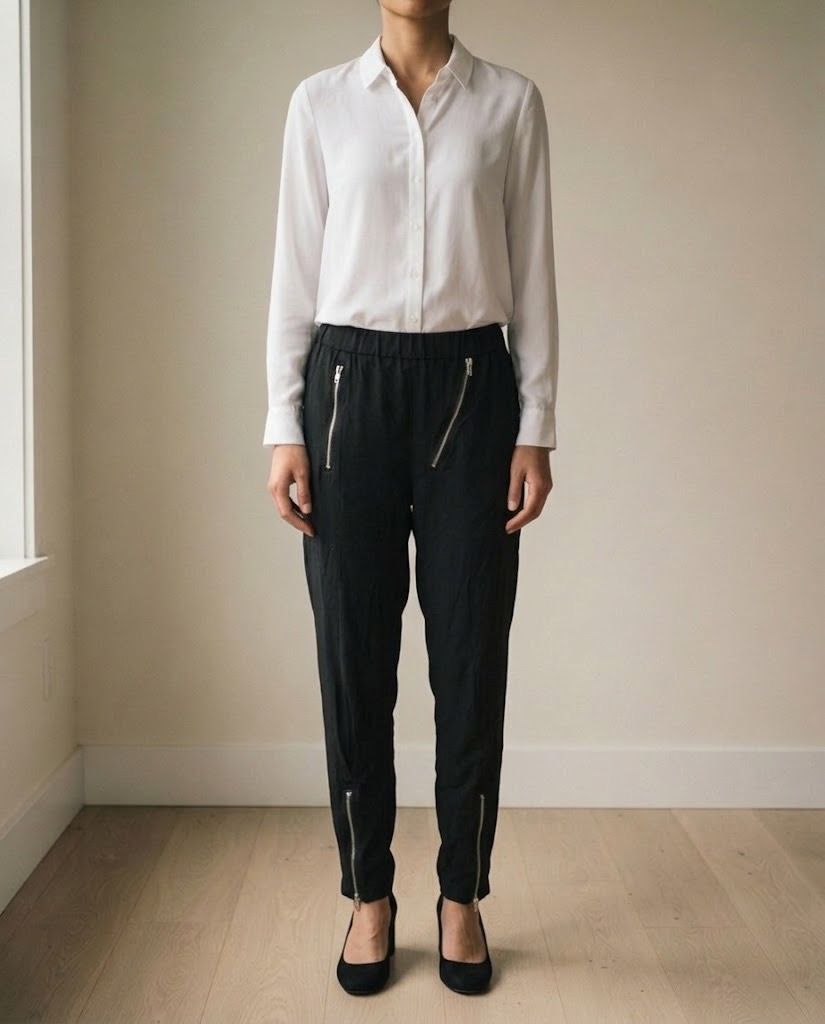 SALE! ZIPPER BLACK PANTS (Category: Other Bottoms) located in Marikina City. Submitted by minimalistmanila (Listing ID 1468799188, Image 1). Description: Black zipper pants with garter belt. Fits S/M, 28 waist. Order now!.