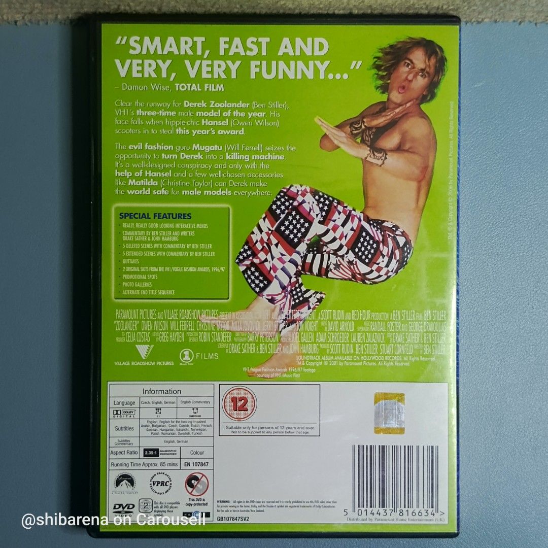 Zoolander DVD Limited Edition Packaging - Region 2 PAL (Category: CDs & DVDs) located in Cebu City. Submitted by shibarena (Listing ID 1468736296, Image 2). Description: - Zoolander DVD Limited Edition Packaging - Region 2 PAL (Pre-owned) - Starring Ben Stiller & Owen Wilson ⚠️ Plays properly on my portable DVD player from beginning to end. However, I cannot guarantee how well it will play on other DVD players. Please consider this before purchas