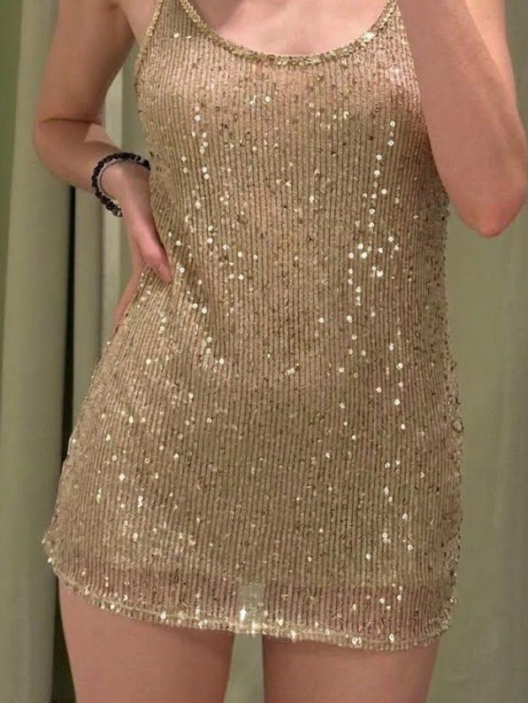 Z@R@ Sequin Knit Mini Dress - Small (Category: Dresses) located in Cebu City. Submitted by ChaKoleksyon (Listing ID 1468768120, Image 1). Description: gold / champagne shimmering sequined finish, scoop neckline and delicate spaghetti straps * pwede din e layer ng bikini .