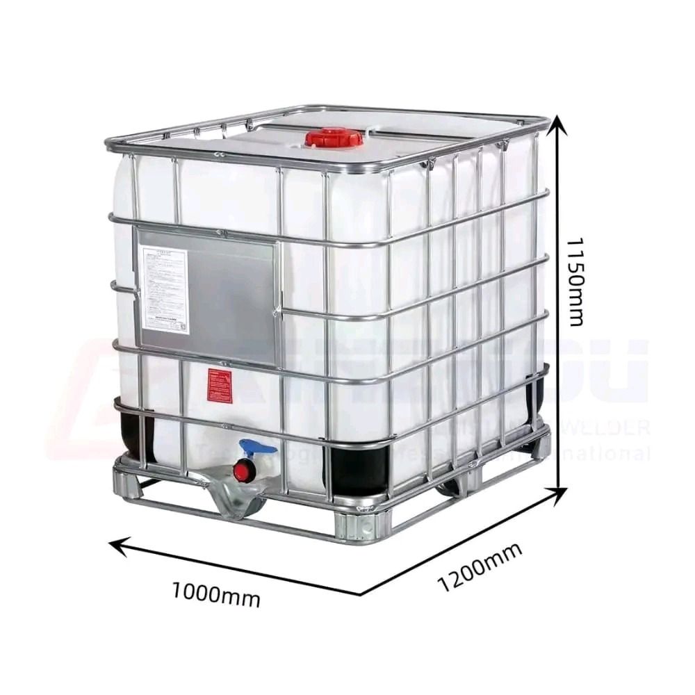 1000L IBC Tote Tank Container Industrial Storage Plastic Drum (Category: Construction & Building Materials) located in Davao. Submitted by oddmountain.160a9c (Listing ID 1468968804, Image 2). Description: - Capacity: 1000 liters, ideal for industrial, agricultural, or water collection use - Dimensions: 1200mm (L) x 1000mm (W) x 1150mm (H) - Build: Heavy-duty construction with a protective metal cage and sturdy wooden or plastic pallet base - Feat