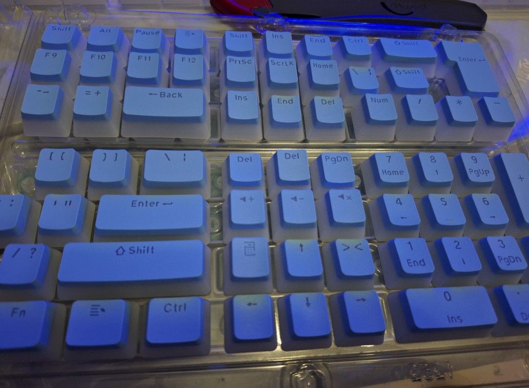 108 Light Blue Pudding keycaps (OEM profile) (Category: Other Accessories) located in Quezon City. Submitted by declutteredpeace (Listing ID 1469102338, Image 2). Description: Final price 😊 104 Light Blue Pudding Keycaps for mechanical keyboards (OEM profile) The letters shine through if you have LED lights on your mechanical keyboard, no photos because I didn't use these since I didn't like the color. Non-smoker user, dog owner but the keycaps 