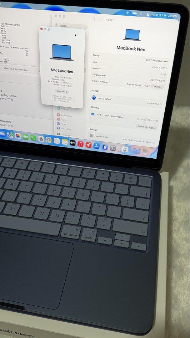17 cycle MacBook Neo 512GB Indigo (Category: Laptops & Notebooks) located in Pasig City. Submitted by jimuelradaaa (Listing ID 1469090026, Image 3). Description: ‼️Check 2nd pic for faster reply‼️ 💻 MacBook Neo 8GB/512GB Indigo – ₱42,990 💙 • 100% battery health | 17 cycle count • Locally purchased on August 2, 2026 • Warranty until August 1, 2027 • Complete box & charger • No issues, no repair history 💰 ₱42,990 only! Other MacBooks: MacBook Ne