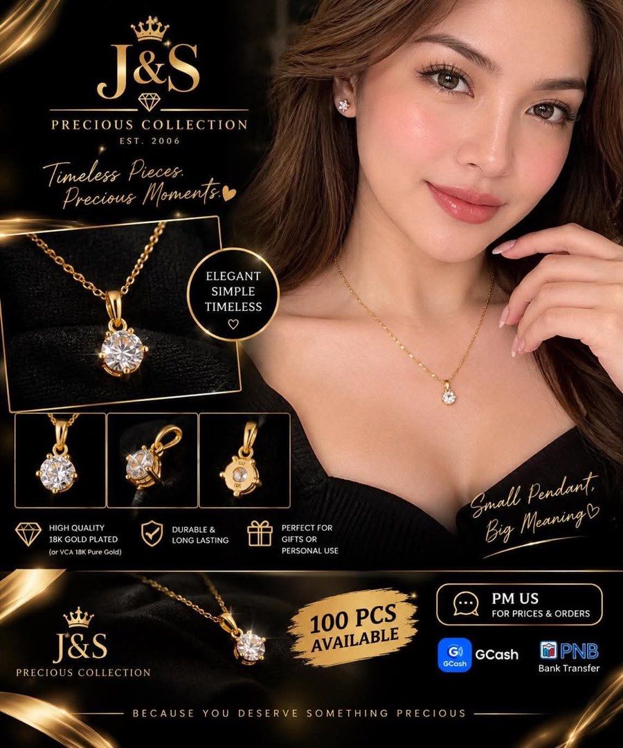 18K Gold Solitaire Pendant only (Category: Necklaces) located in Paranaque City. Submitted by juanstopshop23 (Listing ID 1469053381, Image 1). Description: - Brand new item, multiple pieces available - Features a sparkling round cubic zirconia pendant - Elegant sparkly cut chain design - 18K gold plated over durable metal for daily wear - Simple and versatile style, great for everyday outfits or as a gift.