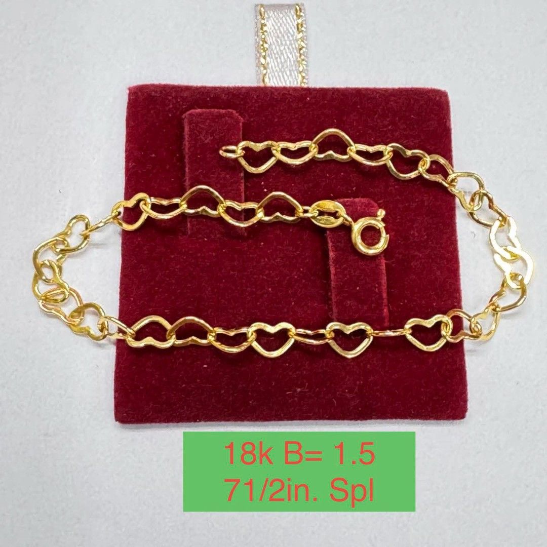 18k Saudi gold hearts bracelet (Category: Bracelets) located in Manila. Submitted by bhelgoldseller2ndaccount (Listing ID 1468978217, Image 1). Description: New!!✨New!!✨New!! Authentic 18k Saudi Golds 💯pawnable/naisasanla 💯with high appraisal rate 💯good investment 💯Direct supplier price 👉OPEN for resellers 🌺please take time to evaluate their actual sizes and grams 👉Best panggift for all occasions ✅ Sold per grams not per piece Kya lowest p