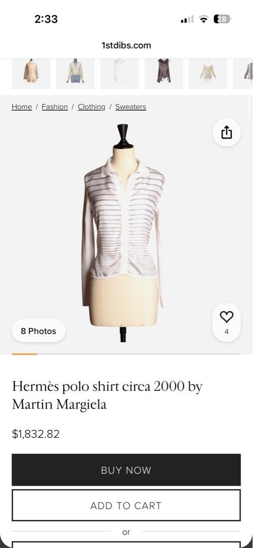 2000s Hermes by Martin Margiela (Category: Coats, Jackets and Outerwear) located in Baguio. Submitted by thecollector2600 (Listing ID 1469088519, Image 1). Description: 17” x 21” .