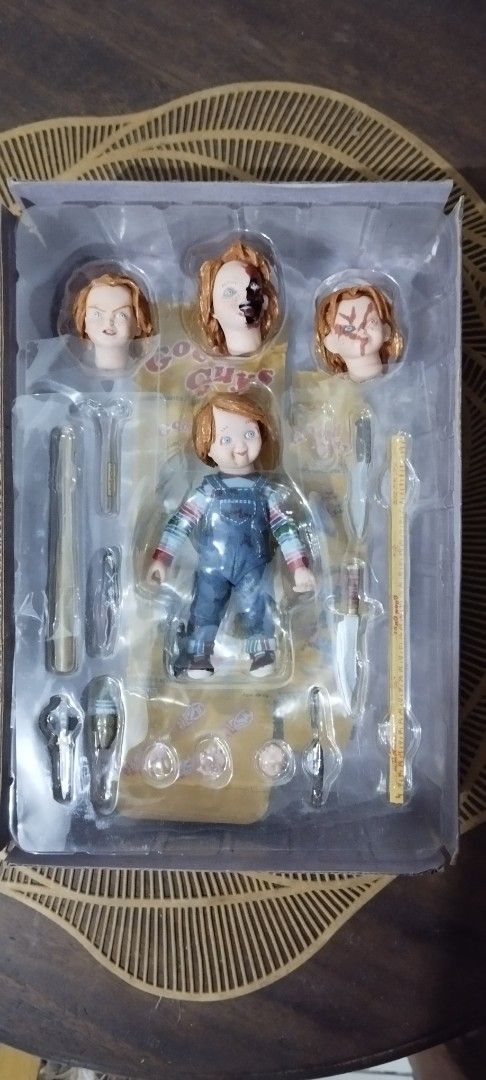 2017 NECA Ultimate Good Guy Chucky (Category: Figurines & Statues) located in Manila. Submitted by ventajetoyz625 (Listing ID 1468963588, Image 1). Description: - Neca Chucky Ultimate Action Figure from the Good Guys series - 4 inches tall - Includes 4 interchangeable head sculpts and multiple hands - Comes with iconic weapons like knives and a bat - Collector-friendly window box packaging with opening front flap artwork - Must-have for horror mo