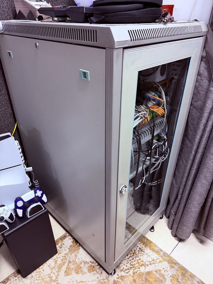 24U Solid High Quality Server Rack (Category: Shelves, Cabinets & Racks) located in Johor Bahru. Submitted by azharharon (Listing ID 1468979245, Image 1). Description: Enterprise Grade Server Rack can handle up to 500kg Purchase price almost rm4k (in SG) high quality usually not selling online, only made for Enterprises used to run 3 blade servers, with heat and noise isolation installed, barely hear all devices there, even no issues running at m