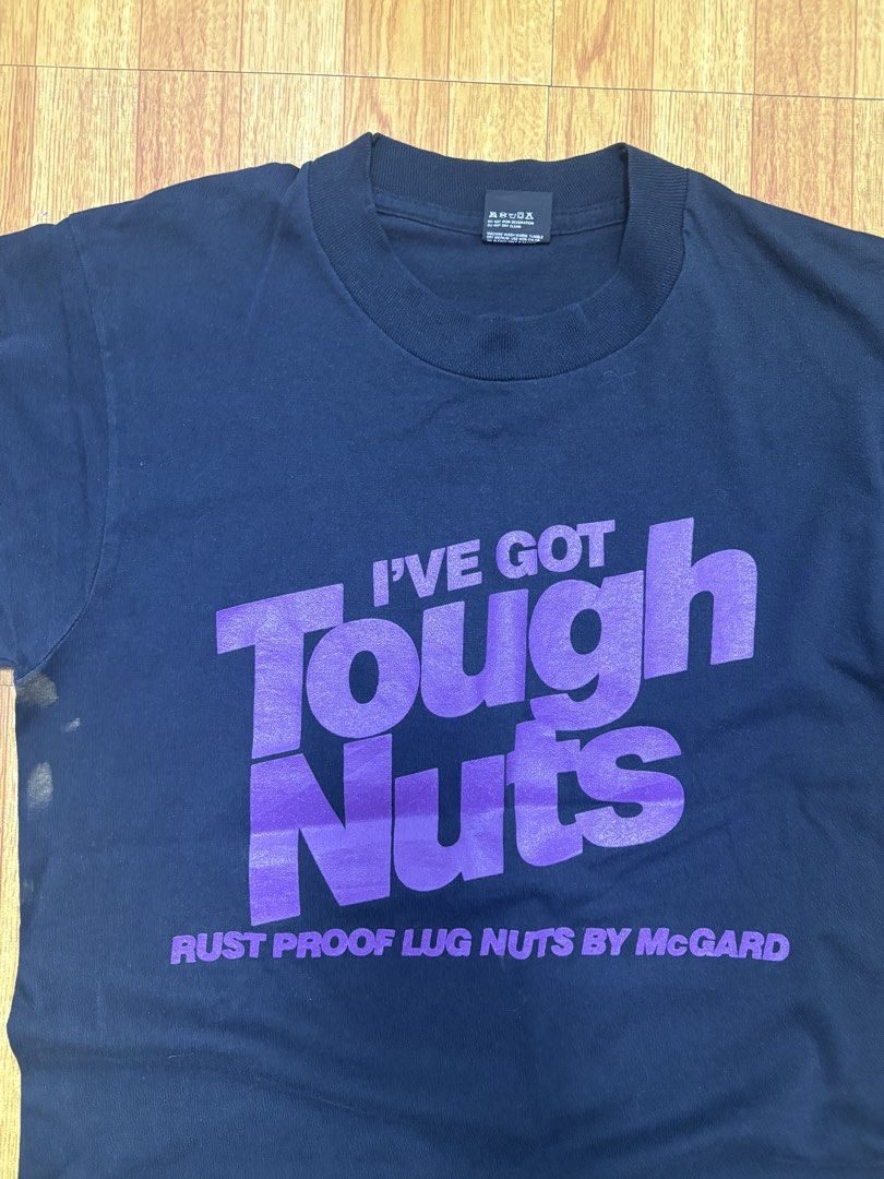 Vintage 80’s Tough Nuts shirt (Category: Tshirts & Polo Shirts ) located in Santa Maria. Submitted by saturday.archives1 (Listing ID 1468998182, Image 2). Description: 18x28 Single stitch all over Bleach stain lang .