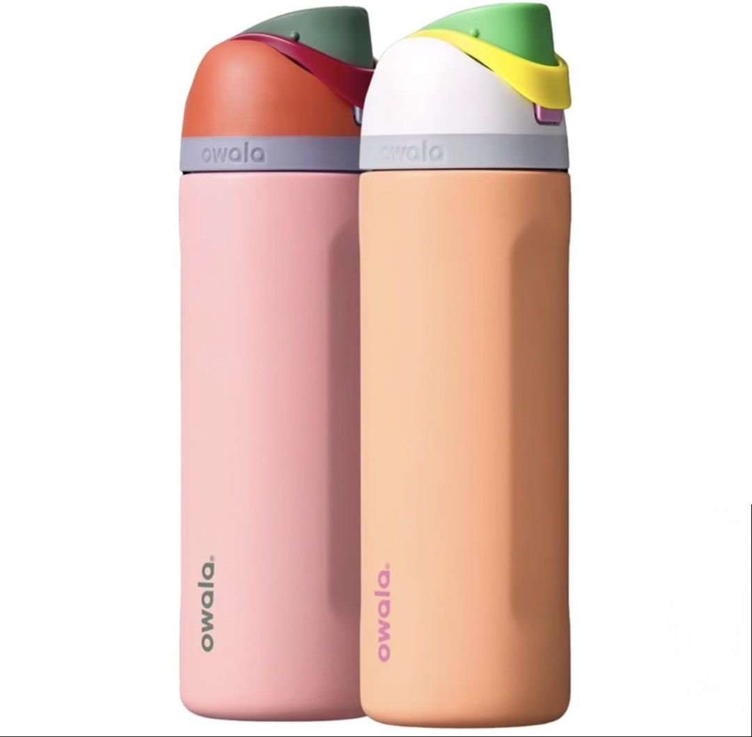 ✨ AUTHENTIC OWALA 2pc BUNDLE - FREESIP 24 OZ (710ml) | CANADA PRE-ORDER 🇨🇦 (Category: Water Bottles & Tumblers) located in Manila. Submitted by _ireielk (Listing ID 1468996426, Image 2). Description: - Authentic Owala FreeSip Insulated Water Bottle Duo (Set of 2) - Capacity: 24oz / 710ml per bottle - Colorway 1: Pink body with red and green lid details - Colorway 2: Peach body with white, green, and yellow lid details - Features the signature F