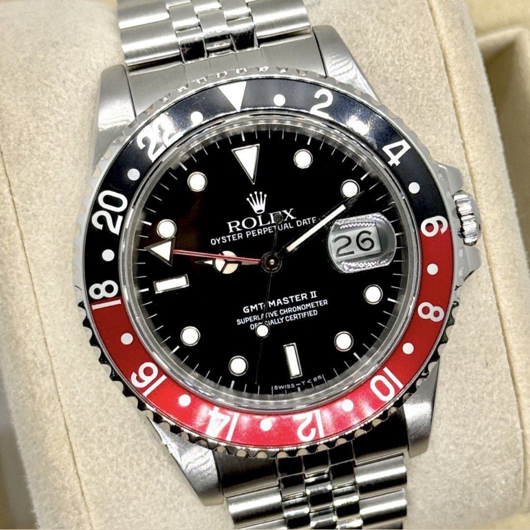 | FULLSET | 1989 Rolex GMT MASTER 16710 Coke Bezel Jubilee Black Dial Aluminium Bezel [ 16700 116710ln 16750 126710blro 16760 Batman pepsi 16758 ] (Category: Watches) located in Singapore. Submitted by horizonluxury (Listing ID 1469071081, Image 1). Description: Rolex GMT MASTER 16710 Coke Bezel Brand: Rolex Model: 16710 Dated: 1989 [ R Serial ] Condition: Like New Remarks : Full Set Watch , Certificate , Booklet and Links - Mint Condition 97% - 