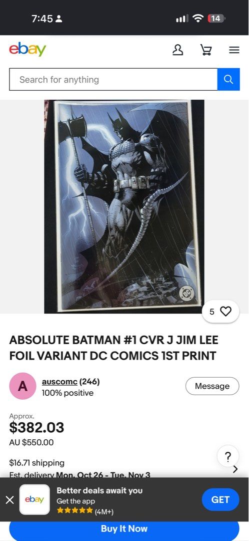 Absolute Batman #1 Jim Lee Foil Variant DC Comics (Category: Comics & Manga) located in Caloocan City. Submitted by ninomendoz48209 (Listing ID 1469160158, Image 3). Description: - Title: Absolute Batman #1 - Variant: Jim Lee, Scott Williams, and Alex Sinclair foil cover - Creators: Scott Snyder, Nick Dragotta, and Dave Stewart - Event: DC All In Initiative - Condition: Brand new, first printing, straight from the box - Perfect for any DC comic c
