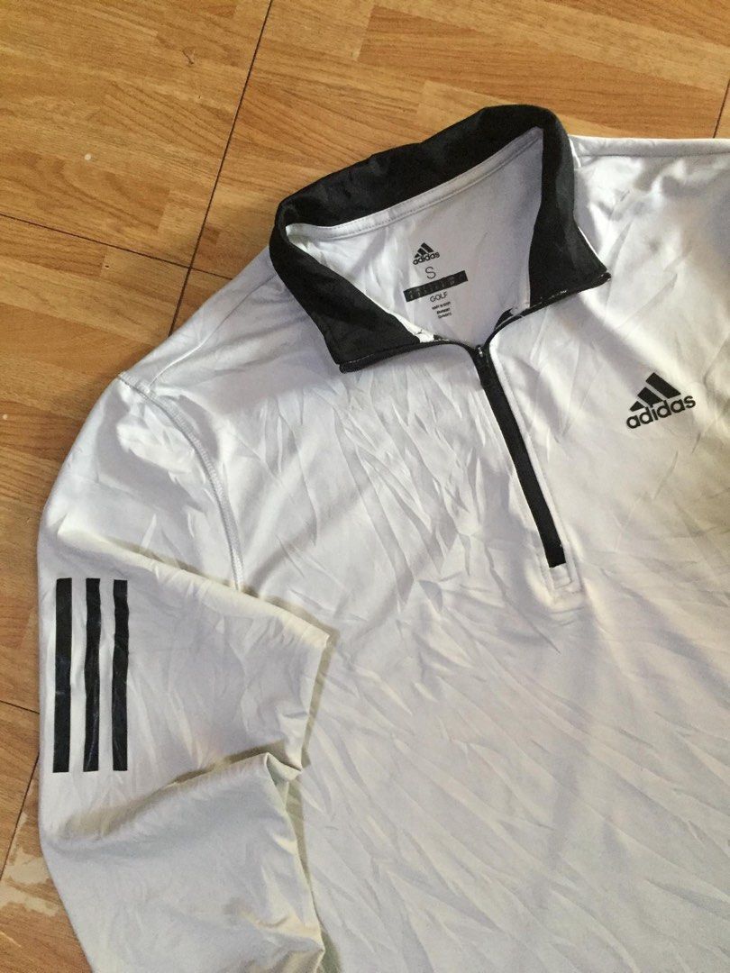 Adidas Golf Quarter-Zip Pullover (Category: Coats, Jackets and Outerwear) located in Manila. Submitted by a.stmngo (Listing ID 1468939191, Image 2). Description: Size Small on tag Width 21 inches Length 27 inches Needwash Good Condition 📍Manage your expectation. Item is thrifted. 📍 Nagcarlan, Laguna .