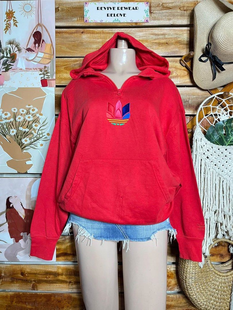 Adidas Qzip Adicolor Trefoil Hoodie Jacket (Category: Coats, Jackets and Outerwear) located in Pagadian. Submitted by angelcanzado (Listing ID 1468985621, Image 1). Description: Adidas Qzip Adicolor Trefoil Hoodie Jacket Excellent Condition Complete Tags Very Red actual Embroidered Logo Medium - Large .