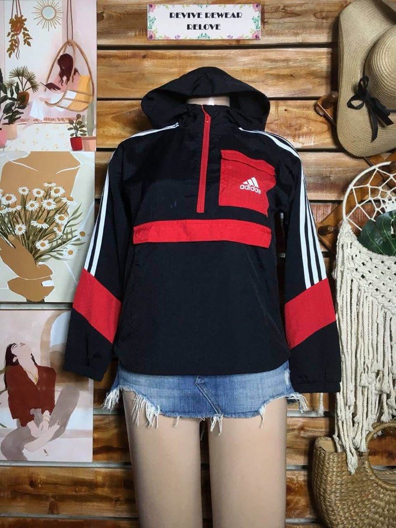 Adidas Qzip Hooded Windbreaker Jacket (Category: Coats, Jackets and Outerwear) located in Pagadian. Submitted by angelcanzado (Listing ID 1468989028, Image 1). Description: Adidas Qzip Hooded Windbreaker Jacket Excellent Condition Complete Tags No crack prints As.in pretty kaau ni Small - Medium.