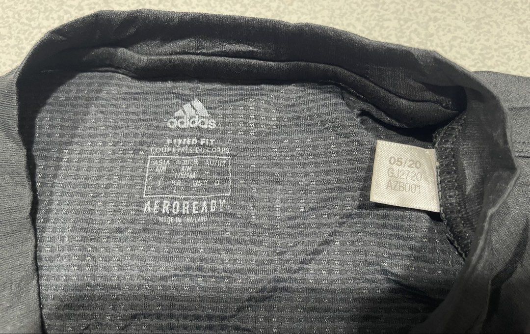 Adidas Shirt (Category: Activewear) located in Mandaue City. Submitted by MJ_80 (Listing ID 1469079770, Image 3). Description: Adidas Big Logo Short Sleeve Shirt Aeroready Medium Dimes : 17.5 X 26 See photos for measurements Color rate & Condition : 9.9/10 Price : 580.