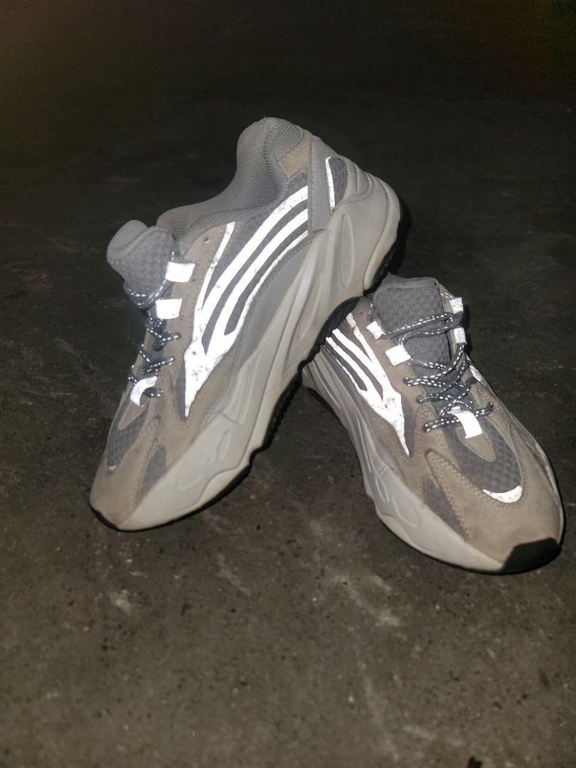 Adidas Yeezy Boost 700 V2 Geode (Category: Sneakers) located in Caloocan City. Submitted by remwil18 (Listing ID 1468934054, Image 2). Description: - Brand/Model: Adidas Yeezy Boost 700 V2 - Colorway: Geode - Design: Chunky silhouette with mesh and suede panels - Special Features: Reflective detailing on side stripes and laces - Sole: Thick sculpted grey midsole with black rubber outsole - Condition: Pre-owned with minor dirt on the soles, overal
