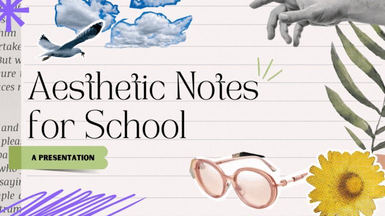 Aesthetic Notes for School PPT Template (Category: Everything Else Others) located in San Jose del Monte. Submitted by joshmoto (Listing ID 1468952819, Image 1). Description: - Digital presentation slides with an aesthetic school notes theme - Features a charming pastel notebook paper background - Collage-style design with cute graphics (clouds, seagull, yellow flower, and pink sunglasses) - Clean and organized layout for easy reading - Ready to 