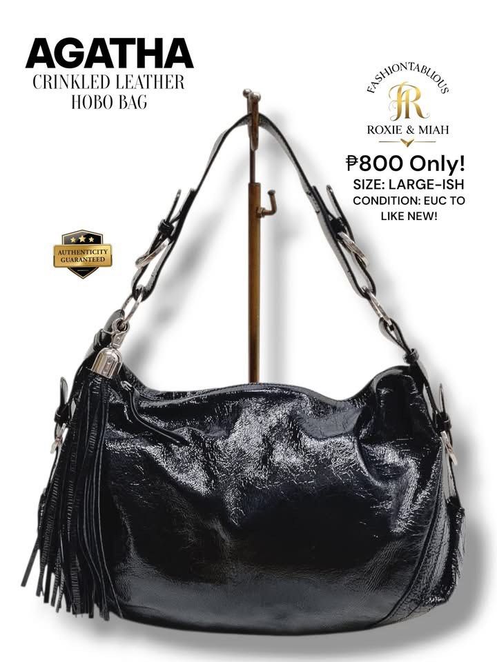 AGATHA Crinkled Leather Hobo Bag! 👜✨ (Category: Shoulder Bags) located in Mandaluyong City. Submitted by luxprelovedbagsparadise (Listing ID 1468943106, Image 2). Description: 🖤 HOBO BAG ENERGY FOR ONLY ₱800?! 😍🔥 Meet your new everyday obsession — AGATHA Crinkled Leather Hobo Bag! 👜✨ Classy? ✔️ Spacious? ✔️ Expensive-looking? ABSOLUTELY! 💋 That glossy black finish, edgy chain details, and chic hobo silhouette? Serving luxury vibes without t