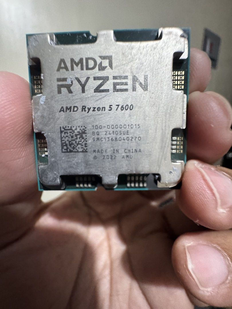 AMD Ryzen 5 7600 Desktop Processor (Category: Desktops) located in Angono. Submitted by cessna182jf (Listing ID 1469007921, Image 2). Description: Pulled from a working system with clean pins and IHS. Includes the original plastic clamshell tray. Free amd stealth fan.