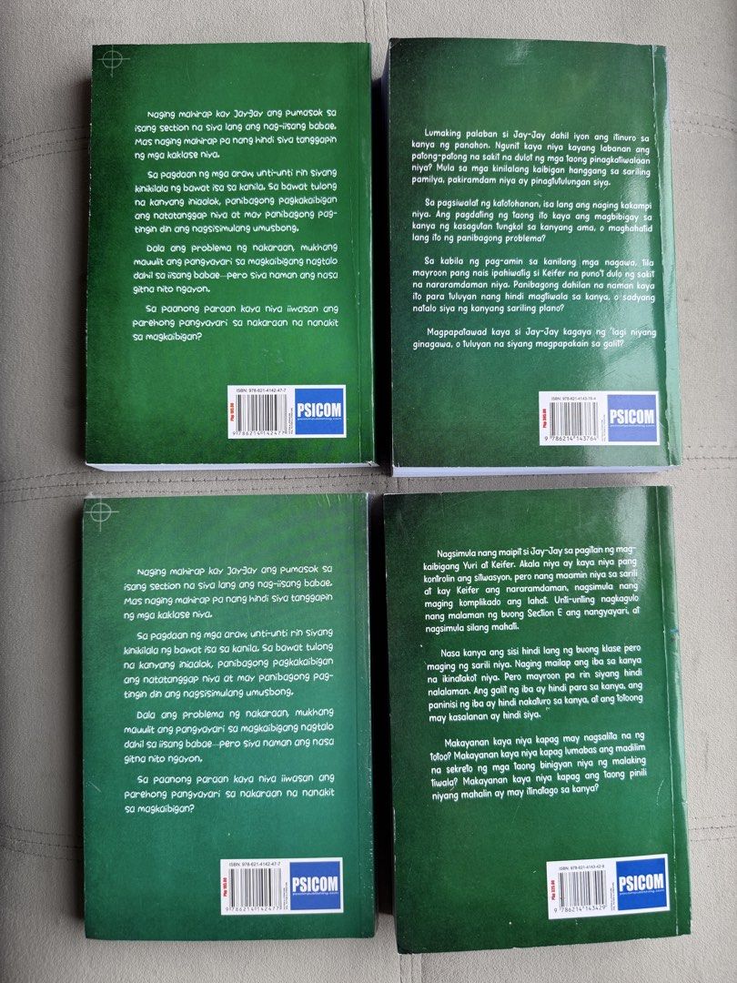 Ang Mutya ng Section E Books by Eatmor2behappy (Category: Storybooks) located in Bacoor. Submitted by endlesspapels (Listing ID 1468954958, Image 2). Description: - Title: Ang Mutya ng Section E (Set of 4 books) - Author: eatmor2behappy (Lara Flores) - Publisher: PSICOM Titles: -AMNSE Part 2 (2pcs) Sealed: 150 Unsealed: 100 -AMNSE Book 2: Part 1: 200 -AMNSE Book 1: Part 2: 250 Take All 4 Books: 500 Loc: Bacoor, Cavite MOP: Gcash, Maribank MOD: J&