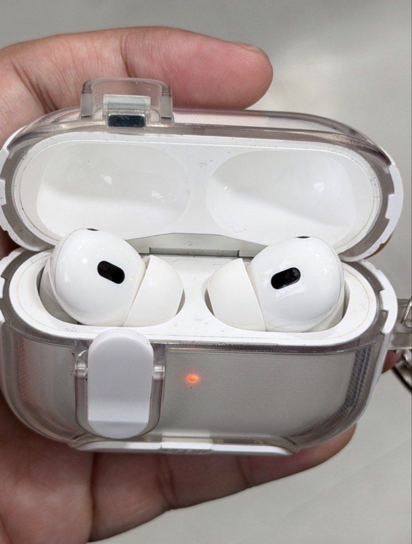 Apple AirPods Pro (2nd Generation/Lightning w/cable) first owner (Category: Earphones) located in Manila. Submitted by nickz0812 (Listing ID 1468945777, Image 3). Description: - Authentic Apple AirPods Pro 2nd Generation (Earbuds Model: A2698, Case Model: A2700) - Fully functional and tested, with clean charging slots - Serial number clearly visible inside the lid for verification - Includes charging case and a complimentary protective clear sili
