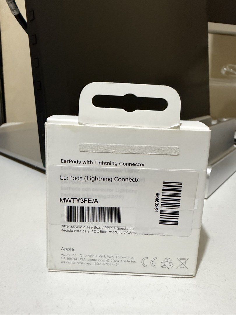 Apple EarPods with Lightning Connector MWTY3FE/A (Category: Earphones) located in Rizal. Submitted by gia_12 (Listing ID 1469139143, Image 3). Description: - Authentic Apple EarPods with Lightning Connector (Model: MWTY3FE/A, Part No: FGJ54642V5) - factory sealed in original retail packaging with intact barcode labels - Designed by Apple in California, assembled in Vietnam - Plugs directly into your iPhone or iPad charging port for seamless audio