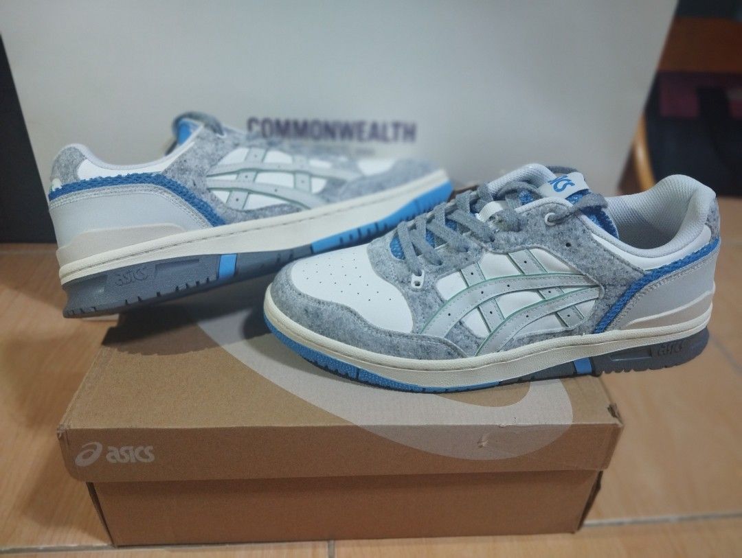 ASICS EX89 Grey Blue Wool Felt Sneakers (Category: Sneakers) located in Bacoor. Submitted by fastdeer-2d2a (Listing ID 1469099054, Image 1). Description: - Brand: ASICS EX89 - Colorway: White leather base with grey wool felt overlays and blue accents - Comfort: OrthoLite insoles for all-day wear - Condition: Brand new, fresh pair with tags attached - Inclusions: Original box and Commonwealth paper bag included - Perfect for daily rotations.