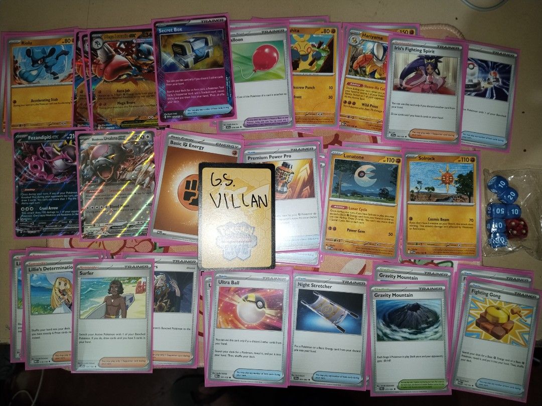 Assorted characters (Category: Raw Singles) located in Manila. Submitted by gilsamuel794656 (Listing ID 1468945525, Image 3). Description: MEGA LUCARIO PLAYABLE DECK 60/60 + 60 cards(sleeved) + damage counters and die + deck box 2500Php slightly negotiable Make n offer now 😊.