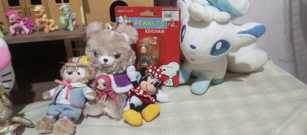 Assorted Plushies Figures Playset Mickey Sanrio Pokémon Peanuts (Category: Plushies & Soft Toys) located in Victorias. Submitted by tobylacua26871 (Listing ID 1469146465, Image 3). Description: - Massive toy and plushie bundle perfect for kids and collectors - Includes popular characters: Kitty, Alolan Vulpix, Care Bear, Disney Donald Duck, and Munchlax plushies - Features a packaged Cabbage Patch Kids figurine, My Little Pony figures, and Peanut