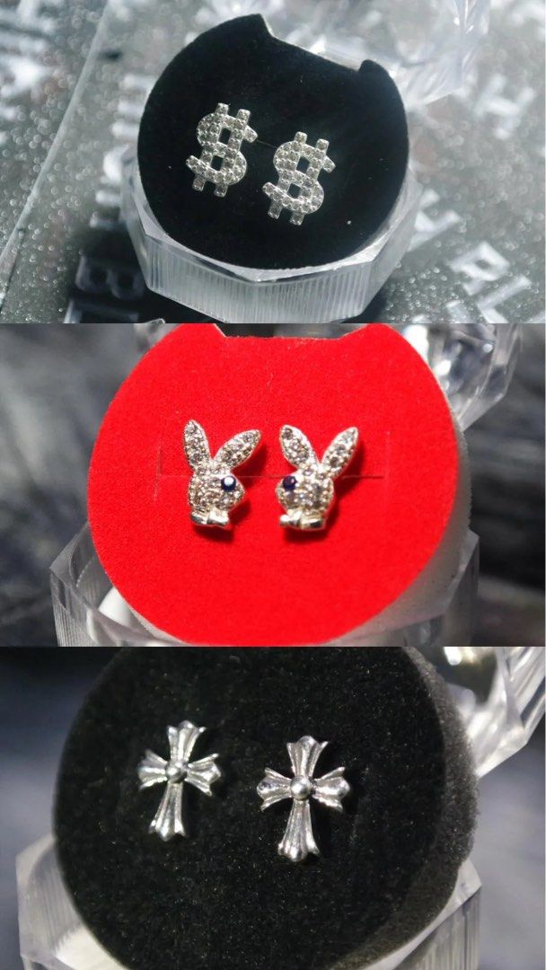 Assorted Rhinestone Stud Earrings Set NY LA Bunny Cross (Category: Earrings) located in Mandaluyong City. Submitted by vastwhale-06ee (Listing ID 1469153536, Image 2). Description: - Variety of rhinestone stud earrings featuring popular designs: NY Yankees, LA Dodgers, dollar signs, playboy bunnies, crosses, and pavé squares - Crafted in silver-tone metal with sparkling clear crystals - Each pair comes individually packed in a display box - Perfe