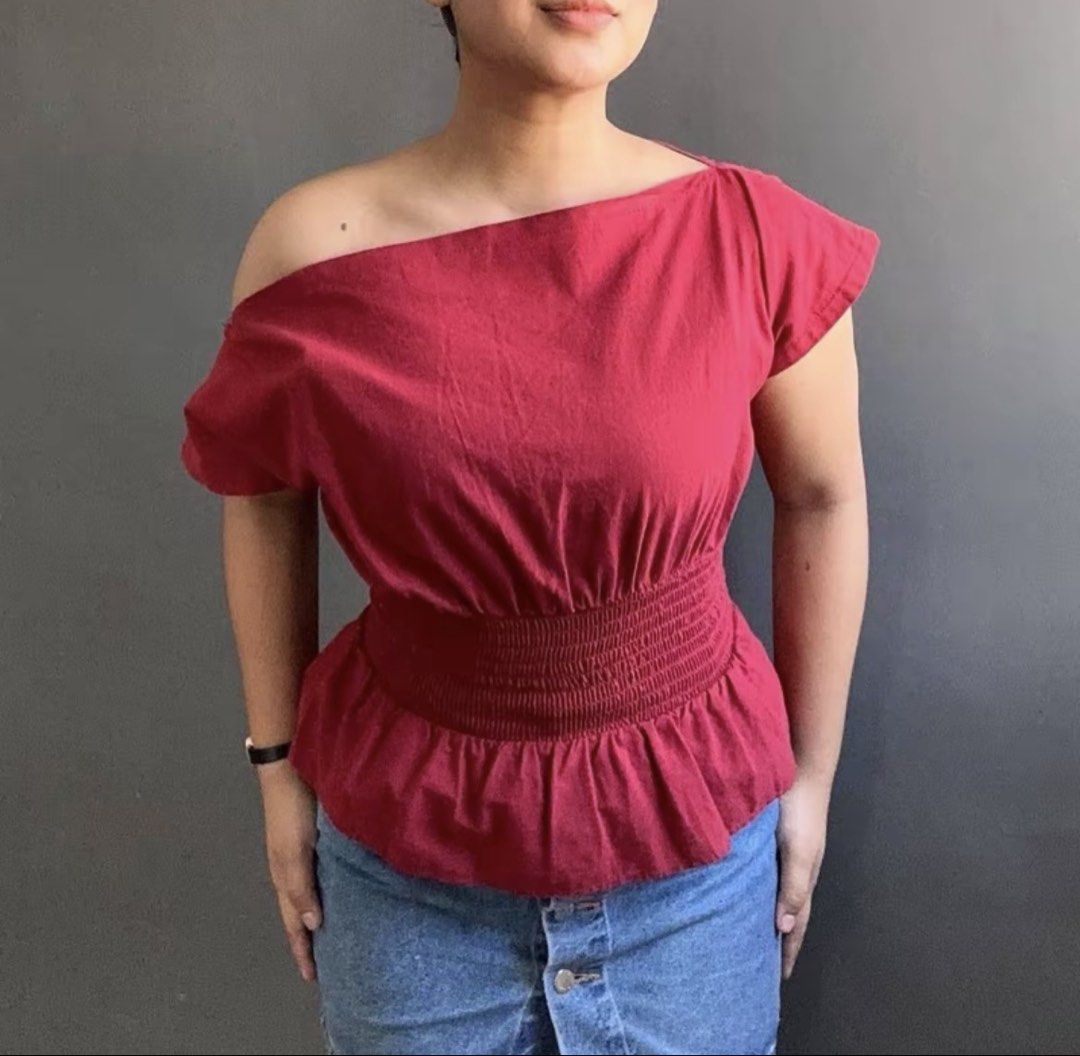 Assymetric Offshoulder Cotton Linen Top (Category: Others Tops) located in Bulacan. Submitted by clothesbyash (Listing ID 1469025675, Image 1). Description: - Can fit XS to Semi Large - Only used once - Classy Look - Tita Outfit.