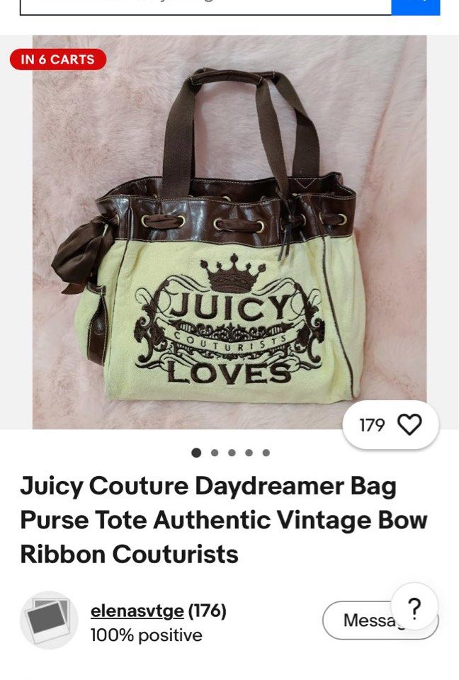 AUTHENTIB JUICY COUTURE DAYDREAMER SHOULDER BAG (Category: Shoulder Bags) located in General Mariano Alvarez. Submitted by adonid (Listing ID 1469011633, Image 2). Description: JUICY COUTURE DAYDREAMER SHOULDER BAG GOOD CONDITION NORMAL SIGN OF USAGE ONLY .