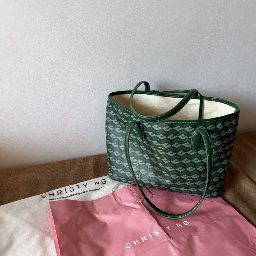 Authentic Christy Ng Medium Russo Green (Category: Tote Bags) located in Legazpi City. Submitted by ivehlieve (Listing ID 1468941296, Image 2). Description: - Brand: Christy Ng - Used but not abused -RFS: Decluttering - No issues - With dust bag and paper bag - Deliver via J&T.