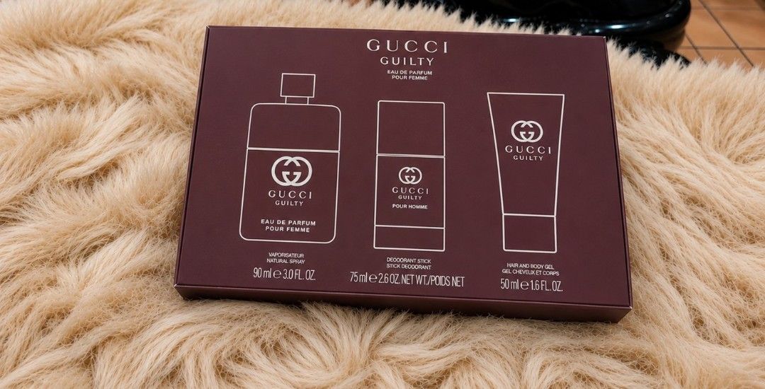 Authentic Gucci Guilty Gift Set With Paperbag (Category: Fragrance & Deodorants) located in La Trinidad. Submitted by designerluxeshop (Listing ID 1469030667, Image 1). Description: Brand-new Gucci guilty gift set with paperbag, 💯% original, in excellent condition, free shipping, message us if interested, delivery is ready onhand.