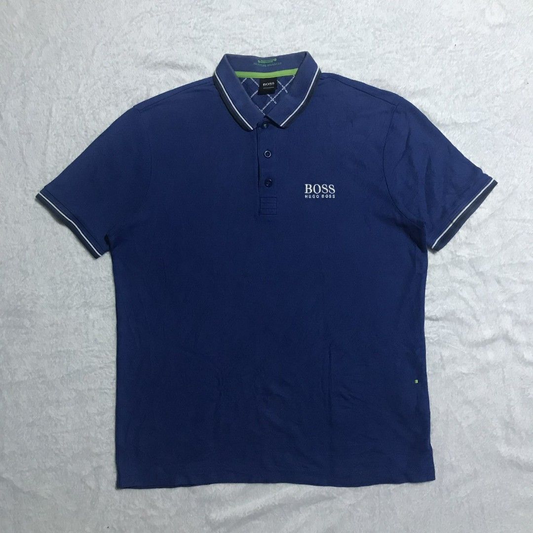 (Authentic) HUGO BOSS POLO (Category: Activewear) located in Cebu City. Submitted by kevinthrift (Listing ID 1468964616, Image 2). Description: HUGO BOSS POLO SHIRT Excellent Condition Size: Medium Dimes: Length 26 | Width 21 Color rate 9/10 ISSUE: fade neck Need wash.