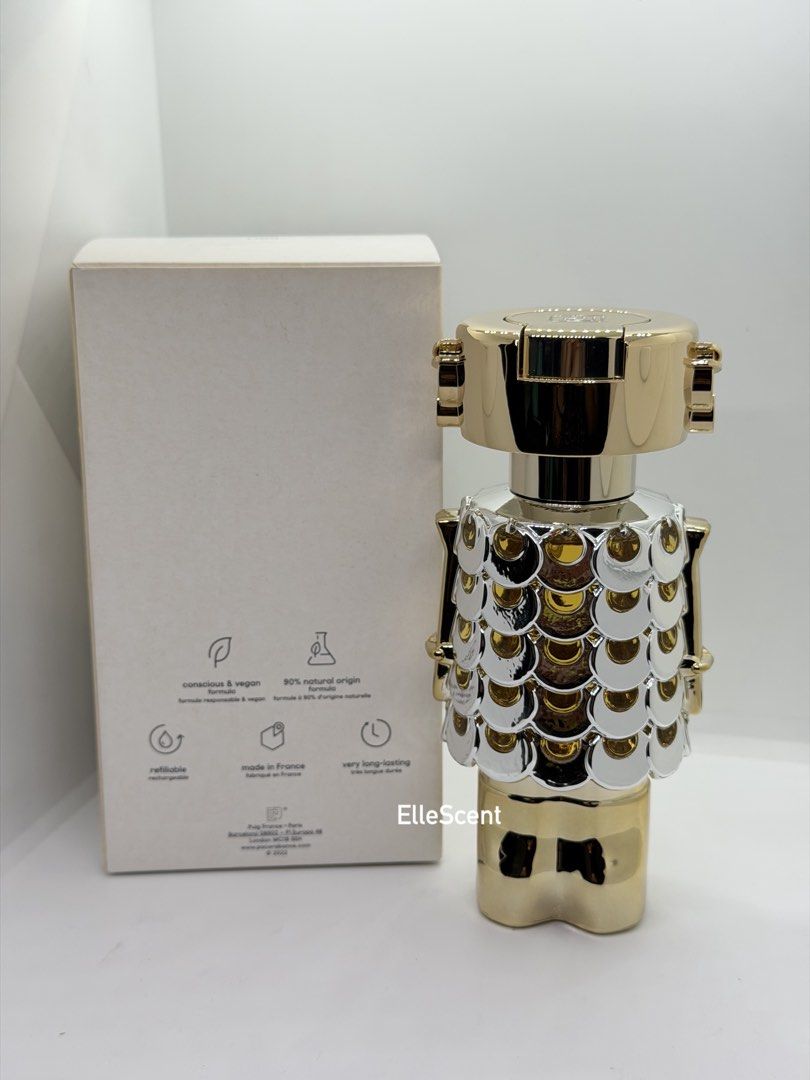 Authentic Paco Rabanne Fame Eau De Parfum Tester (Category: Fragrance & Deodorants) located in Mandaluyong City. Submitted by elle_scent (Listing ID 1469034547, Image 3). Description: RABANNE FAME EAU DE PARFUM 80ML Last Price Posted Asking for discount will not entertain 💛 Gorgeous iconic robot-inspired gold bottle! A feminine, sweet, and luxurious fragrance featuring juicy mango, sparkling bergamot, elegant jasmine, creamy vanilla, and smooth 