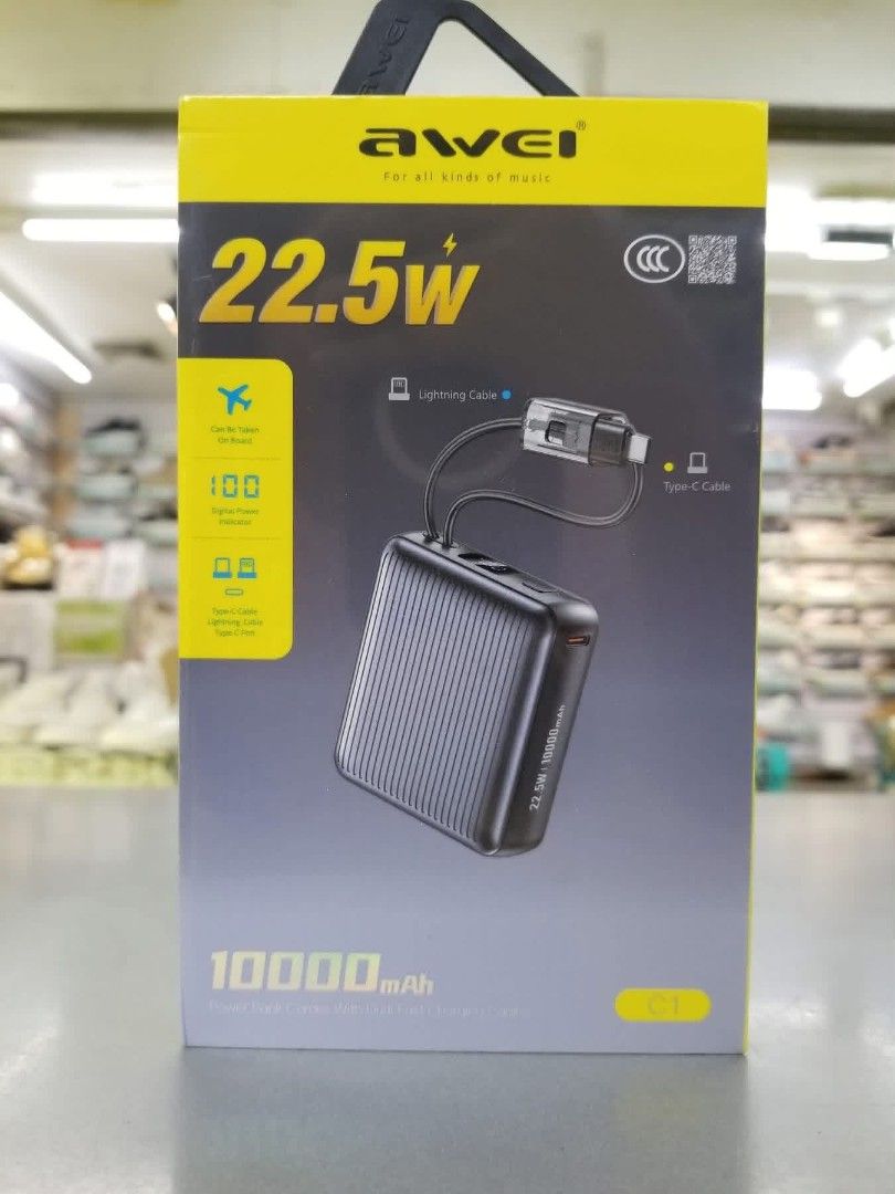 Awei C1 BUILT IN CABLE 22.5W 10000Mah (Category: Batteries & Power Banks) located in Manila. Submitted by ericklee23 (Listing ID 1468998812, Image 1). Description: .