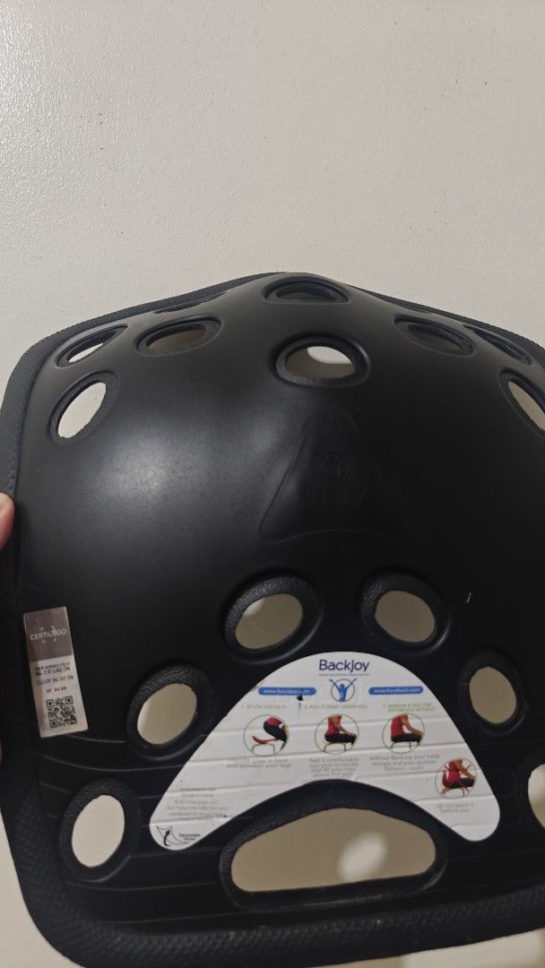 BackJoy Posture Plus Health Care Cushion Black (Category: Braces, Support & Protection) located in Quezon City. Submitted by bmbmrsl (Listing ID 1469093322, Image 2). Description: - Item: BackJoy Posture Plus Cushion - Color: Black - Condition: Like new with original tags and Certilogo authenticity sticker - Weight Capacity: 45 to 135 kg - Key Benefits: Relieves lower back/lumbar pressure and corrects sitting posture - Material: Durable composite